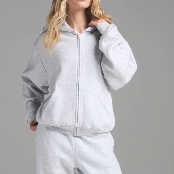 NWT SKIMS Light Gray Cotton Fleece Classic Zip Up Hoodie - Picture 1 of 6